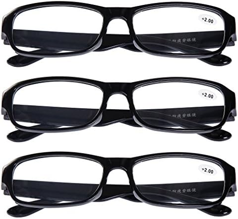 3 PRS of Southern Seas Stylish Black +2.00 Reading Glasses Mens Womens Flexible Spectacles