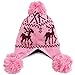 Simplicity Women's Winter Reindeer Knit Beanie w/ Earflap and Pom Balls, Pink