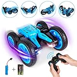 Crenova 1176A All-Direction RC Car for Kids, 1:24 4WD 2.4GHz Rechargeable Stunt Car Toy 7.5MPH 2-Sided Driving, 360° Spin & Tumble with Colorful LED Headlights
