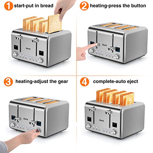 Joerid 4 Slice Toaster,9 Bread Shade Setting,Safe Stainless Steel