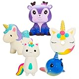 WATINC 5Pcs Kawaii Animal Squishy,Sweet Scented Funny Slow Rising Squishy for Kid Toy, Lovely Toy,Stress Relief Toy,Decorations Toy Gift Fun Unicorn Donut 5p Set