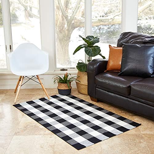 Black and White Checkered Rug 3'x5', Buffalo Plaid Farmhouse Decor Rug