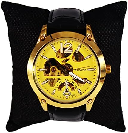 Black Gold Watch Leather Band Mens Watches Top Brand Luxury Skeleton Mechanical Watch