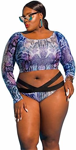 Women Stripe Tankini Swimsuit, Leadmall Padded Hollow Out One Piece African Print Swimwear Plus Size Long Sleeve Rash Guard Beachwear (XXXXL, Purple)