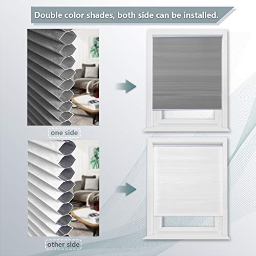Honeycomb Blinds Cellular Shades Window Blinds and Shades Blackout Blinds Fabric Blinds for Home and Office, Grey-White, 39x64