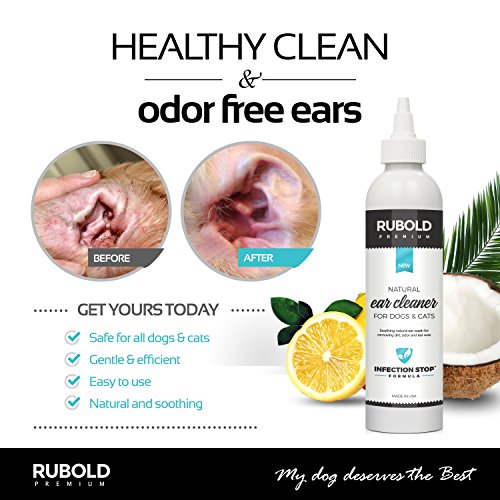 RUBOLD Natural Ear Cleaner for Dogs - Soothing and Organic Dog Ear Infection Treatment - Also Best Daily Ear Wash Solution for Every Cat Puppy and Pet