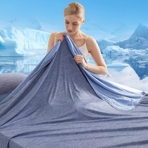 Marchpower Cooling Blanket, 150 x 200 cm, Lightweight Summer Blanket with Japanese Arc-Chill Q-Max >0.43 Cooling Fibres, Absorbs Body Heat, 2 in 1 Double-Sided Children's Blanket, Sofa Blanket, Travel Blanket, Blue
