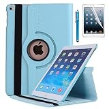 New iPad 9.7 2018 2017 / iPad Air Case - AiSMei Rotating Stand Case Cover with Auto Wake Sleep for Apple iPad 9.7" (6th Gen, 5th Gen) / iPad Air 2013,Bonus Stylus + Film - Light Blue