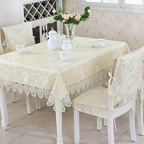 TaiXiuHome Beige European Pastoral Style Lace Chair Cushion and Back Covers with Floral Embroidery Fashion Design One Set