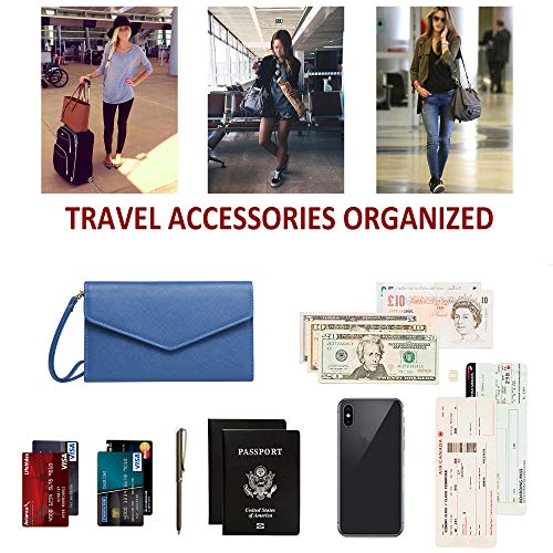 Krosslon Rfid Passport Holder Wristlet Travel Wallet Trifold Documents Organizer Slim Purse, Fit US UK CA Passport Cover Best Traveling Accessories for Women, Turkish Blue(2#)