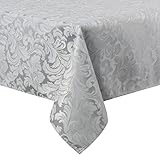 ColorBird Scroll Damask Jacquard Tablecloth Spillproof Waterproof Fabric Table Cover for Kitchen Dinning Tabletop Linen Decor (Rectangle/Oblong, 60 x 120 Inch, Silver Gray)