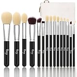 Qivange Makeup Brushes, Synthetic Eyeshadow Bronzer Foundation Brushes(15pcs, Black with Silver)