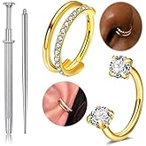 MODRSA Gold Cartilage Earrings For Women Helix Piercing Jewelry Double Hoop Earring Cartilage Hoop Second Hole Earrings For Women 16G Septum Ring 18G Horseshoe Nose Ring 8mm