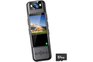 KEXIAO Portable Backclip Body Camera with 180Rotatable 2K Lens and Builts in LCD Screen for Security 64GB Memory