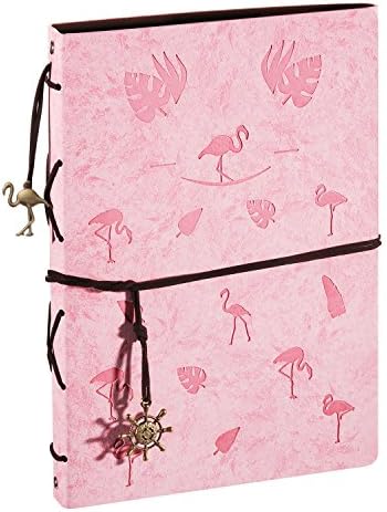 XIUJUAN Scrapbook Photo Album, 60 Pages with Black Refillable Paper, Leather Baby Memory Book for DIY, Birthday, Wedding Anniversary Valentines day Presents for Women Girls Kids, Flamingo Pink