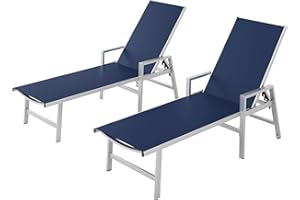 VEXWALX Patio Chaise Lounge Chair Outdoor with Wheels&Armrests, Aluminum Pool Lounge Chairs Set of 2 Five-Position Adjustable Recliner, Outdoor Beach Lounge Chairs for Poolside, Patio, Deck, Yard, Navy Blue