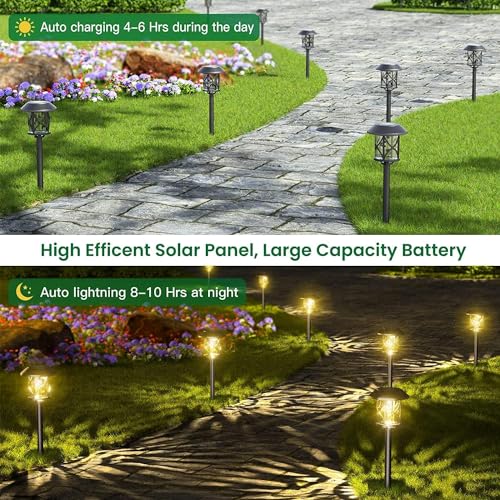 Quntis 8 Packs Outdoor Solar Lights, Waterproof IP65 Solar Garden Lights, Automatic Solar Lamp, Warm White Solar Light for Garden, Pathway, Patio, Walkway, Lawn Home