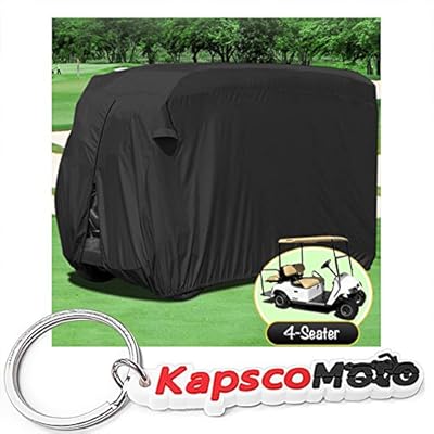 Waterproof Superior Black Golf Cart Cover Covers Club Car, EZGO, Yamaha, Fits Most Four-Person Golf Carts + KapscoMoto Keychain