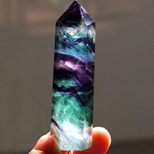 IGEMY Natural Hexagonal Crystal Quartz Healing Fluorite Wand Stone Purple Green Gem (A)