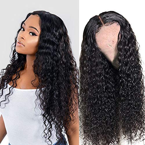 Human-Hair-Water-Wave-Lace-Front-Wig-Brazilian-Virgin-Remy-Hair-Wig-with-Baby-Hair-134-Ear-to-Ear-Curly-Wig-Glueless-Lace-Frontal-Wigs-Free-Part-Natural-Hairline18-Inch-Natural-Color