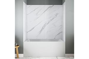 Streamline DSH-1140-106 32 in. L x 60 in. W x 55 in. H 4-Piece Glue-Up Alcove Bathtub Wall Surround in White Marble Finish