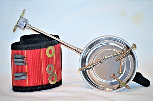 Magnetic wristband with powerfull magnets for holding screws, nails, bolts, 4"magnetic part holder and Telescopic Magnetic pickup tool with capacity of 15lb, perfect gift set of 3