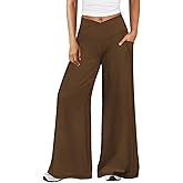 Hragc Womens Wide Leg Flare Leggings with Pockets Workout Yoga Pants for Women V Cross High Waisted Lounge Flare Pants