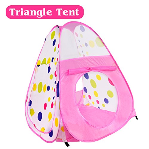 OUTREE 3Pc Pop Up Children Play Tent with 1Crawl Tunnel & 2 Tents - Kids Tents for Boys, Girls, Babies & Toddlers for Indoor & Outdoor, Pink