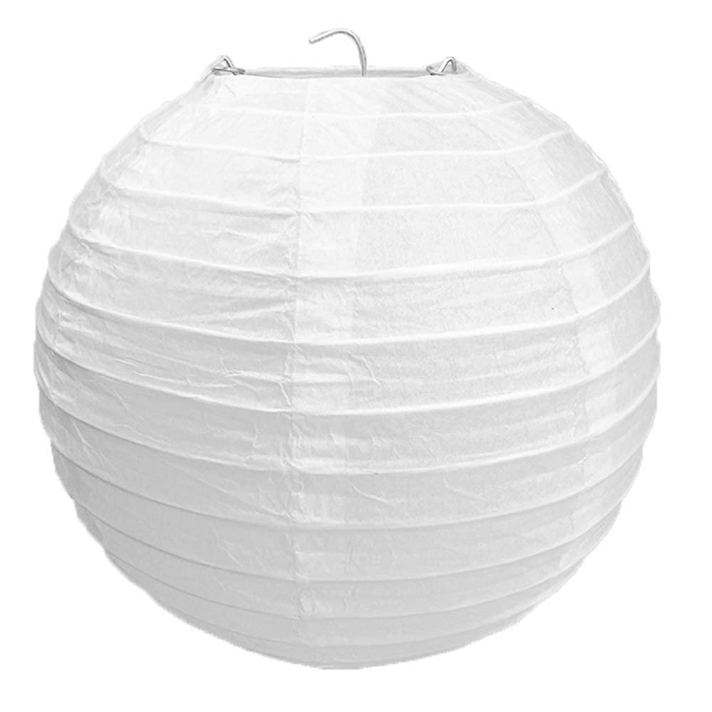 Other Classic Round Paper Ribbed Lampshade Lantern Bamboo Style for Wedding Decor - 30cm / 12", 60 W (White)