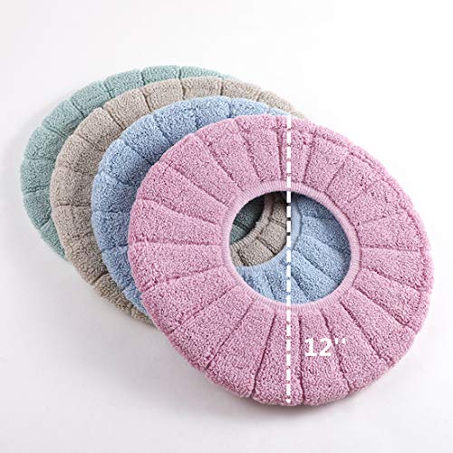 Cushioned Toilet Seat Cover Pads Bathroom Soft Fibers Thicker Warmer Stretchable Washable Lid Covers 2Pcs (Blue+Pink)