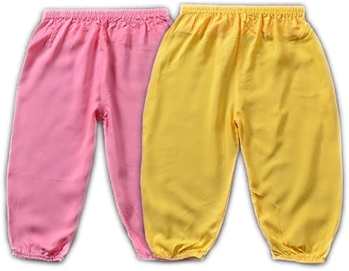 (1 Pack OR 2Packs)Flowerfox Unisex Yoga Palazzo Dance Beach Casual Harem Pants for girls boys kids (2-4Years/70(Suitable height:39.5-45.5IN), 2packs-yellow Pink)