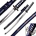 BladesUSA SW-68LBL Samurai Sword with Black/White/Blue Cord-Wrapped Handle, Black Wood Scabbard, 40-Inch Overall