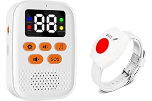 DWYENSLO Wireless Caregiver Call Button Alarm, Portable Caregiver Pager for Seniors Patients 1 Bracelet Button & 1 Digital Display Receiver