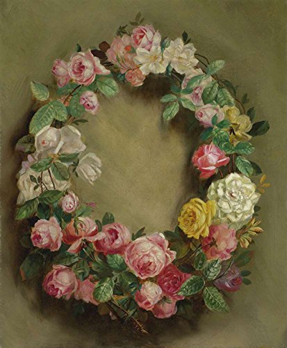 JH Lacrocon Pierre-Auguste Renoir - Crown Of Roses Canvas Reproductions Rolled 12X14 inch - Still Life Flowers Paintings Fully Textured 3D Printed Fine Art for Dining Room And Kitchen
