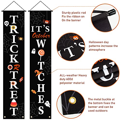 INLUCK Halloween Decorations Outdoor Indoor,Halloween Decor Porch Signs,Halloween Banners for Front Door or Indoor Home Decor,Halloween Welcome Signs,Trick or Treat & It\'s October Witches