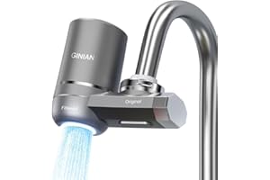 Ginian Water Filter for Sink Faucet Mount Filter Purifier System,New Leak-Proof Technology,UV Blue Light Household Kitchen Filter，Ceramic Filter-Gray
