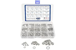 XINGYHENG 480Pcs 12 Values M2 M3 M4 Metric Hex Socket Cap Head Self Tapping Screw with Flat Gasket Washers Assortment Kit