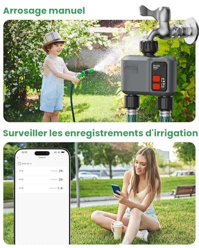 johgee 2 Way WiFi Watering Timer with 300M RF Technology Gateway, Automatic Watering Timer with Alexa and Google, Programmable Irrigation Timer and Remote Watering