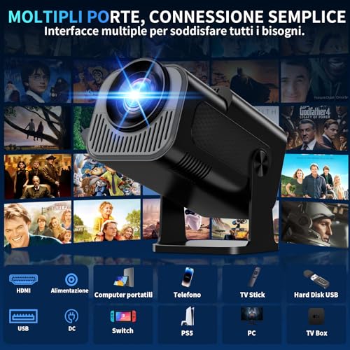 [Integrated App & 2026 Upgraded] 1080P 4K Projector with WiFi 6 Bluetooth 5.2 Mini Portable Projector Supports 270° Rotatable Car Keystone Projector TV Stick/USB/HDMI/PC with HDMI Cable & Mouse,Black