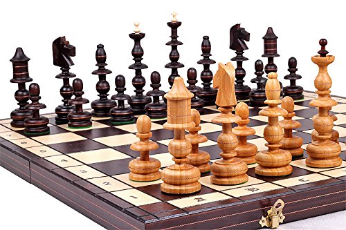 The Alcazar Chess Set an Unique Hand Crafted Wood Chess Pieces with a 5 inch King, 22.8 inch Wooden Chess Board that Folds for Chess Piece Storage - Thumbnail 5