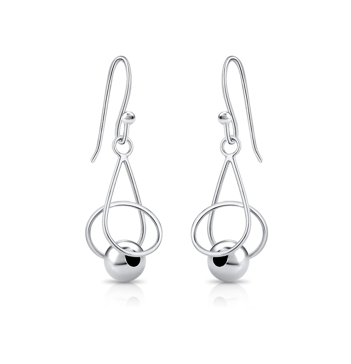 DTPSilver - 925 Sterling Silver Rodium Plated Twisted Dangling Earrings with Ball