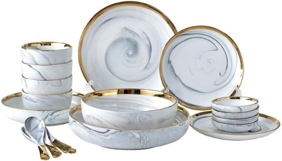 CaoDquan Dinnerware Set European Phnom Penh Marble Dinner Set Ceramic Dish Set 14 Piece Dinner Service Set Porcelain Dinner Service Set (Color, Size : 14 PCS)