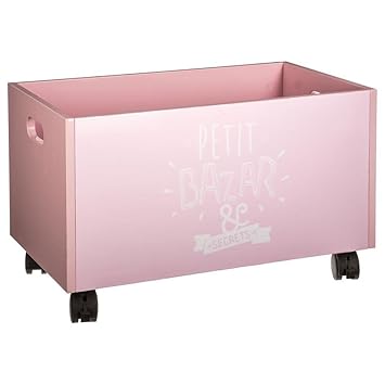 Spielzeugkiste auf Rollen und aus Holz, für Kinder– Farbe ROSA und WEIß