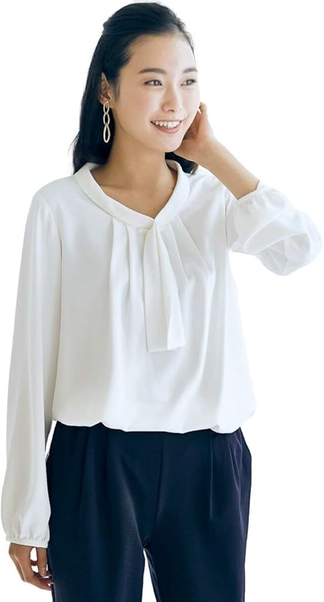 Amazon Nissen ニッセン シャツ ブラウス 洗濯機洗いok トールサイズ トールサイズ ボウタイ風ブラウス オフホワイト 5ltt トールサイズ 大きいサイズ レディース シャツ ブラウス 通販