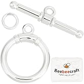 Beebeecraft 1 Box 15 Sets Toggle Clasps 925 Sterling Silver Plated T Bar Ring Connector OT Clasps with Open Jump Rings for Jewelry Making Necklace Bracelet