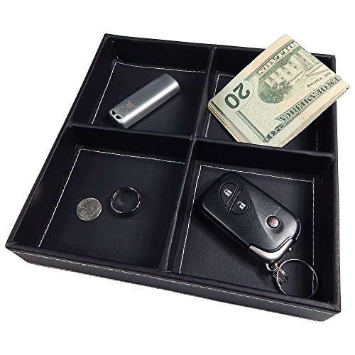 Profile Gifts Kalin 4 Compartment Valet Tray - Leatherette Organizer Box for Wallets, Coins, Keys, and Jewelry