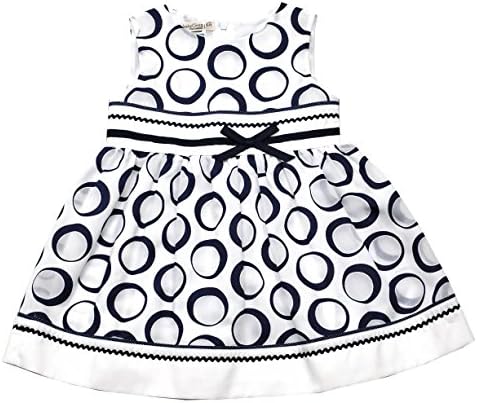 Baby Graziella Little Girls Dress with Navy Cirle Prints 2T White