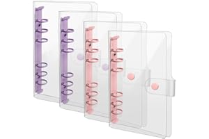 Emapoy 4pcs Clear A6 Notebook Binders Reusable Budget Round Ring Binder Cover for Refillable Notebook School, Meeting, Office