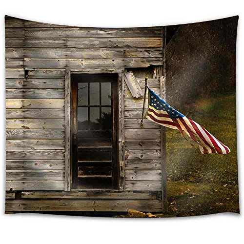 American Flag Hanging From An Old Barn With Negative Space To