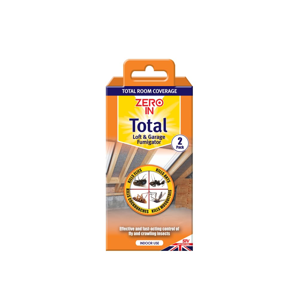 Zero In® Total Loft & Garage Fumigator – Twinpack, Powerful Indoor Insect Fogger for Effective Pest Control, Comprehensive Coverage, Non-Staining, Effective Against All Insects, Ideal for Home Use